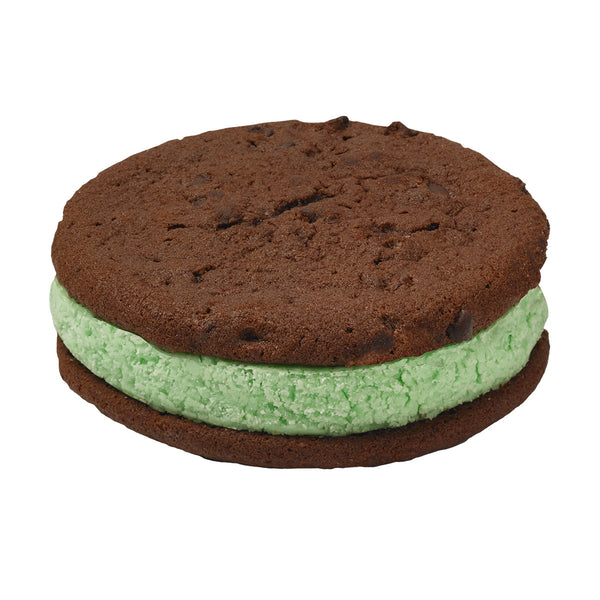 Cool Mint Ice Cream on Fudge Chip Cookie Sandwich