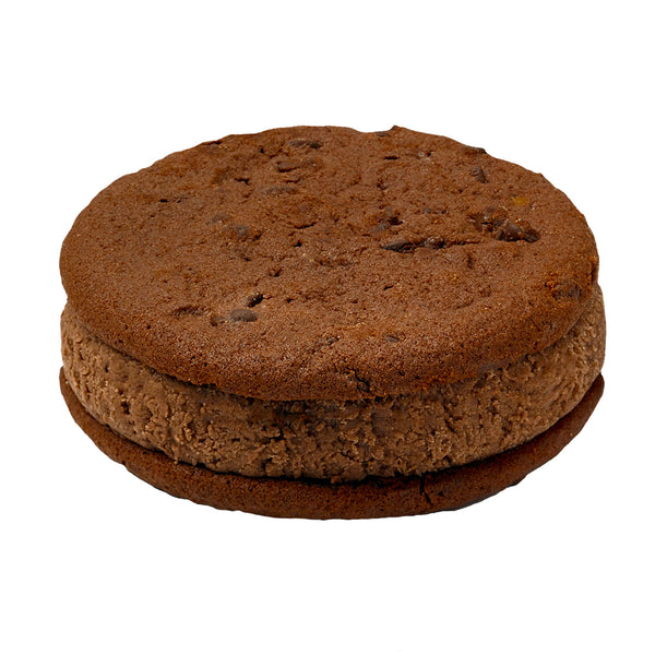 Double Dark Chocolate Ice Cream on Fudge Chip Cookie Sandwich