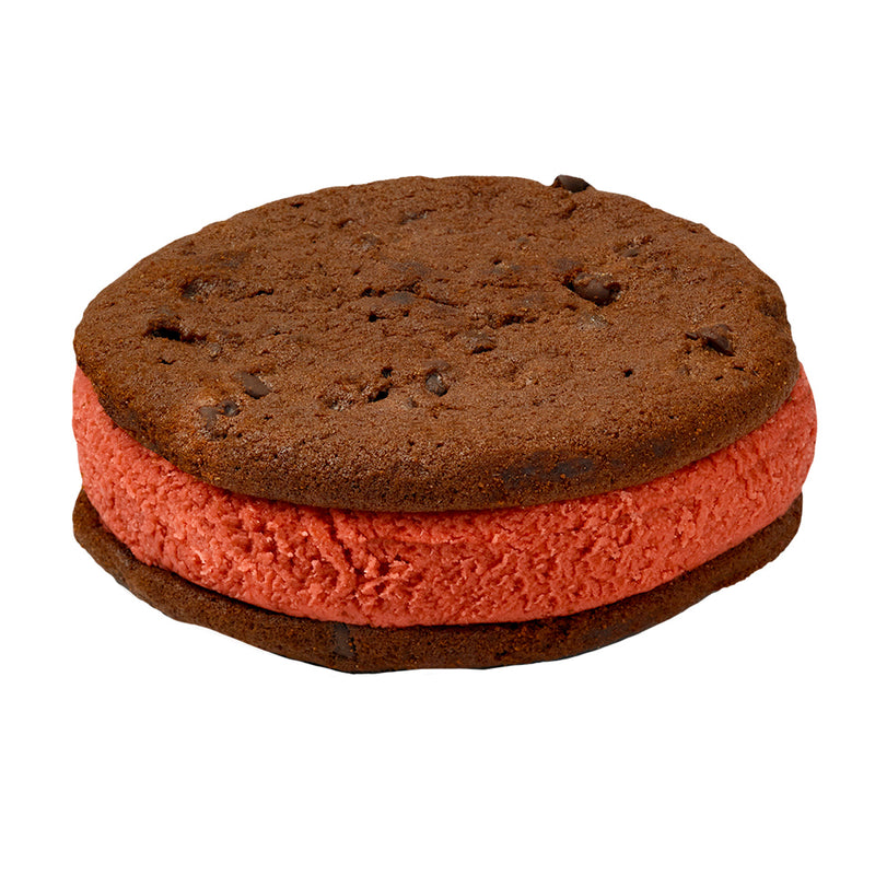 Red Velvet Ice Cream on Fudge Chip Cookie Sandwich