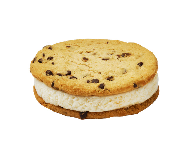 White Chocolate Ice Cream on Chocolate Chip Cookie Sandwich